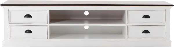 NOVASOLO Halifax TV-bord - hvid/brun mahogni m. 4 skuffer og 2 rum